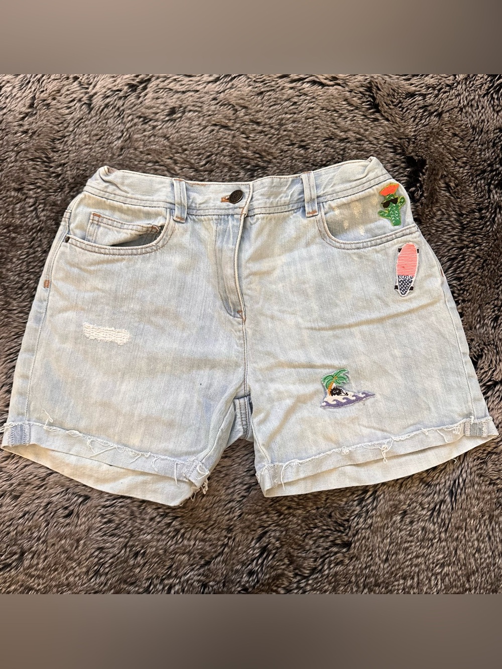Light Wash Embroidered Denim Girl’s Shorts - Casual Summer Style